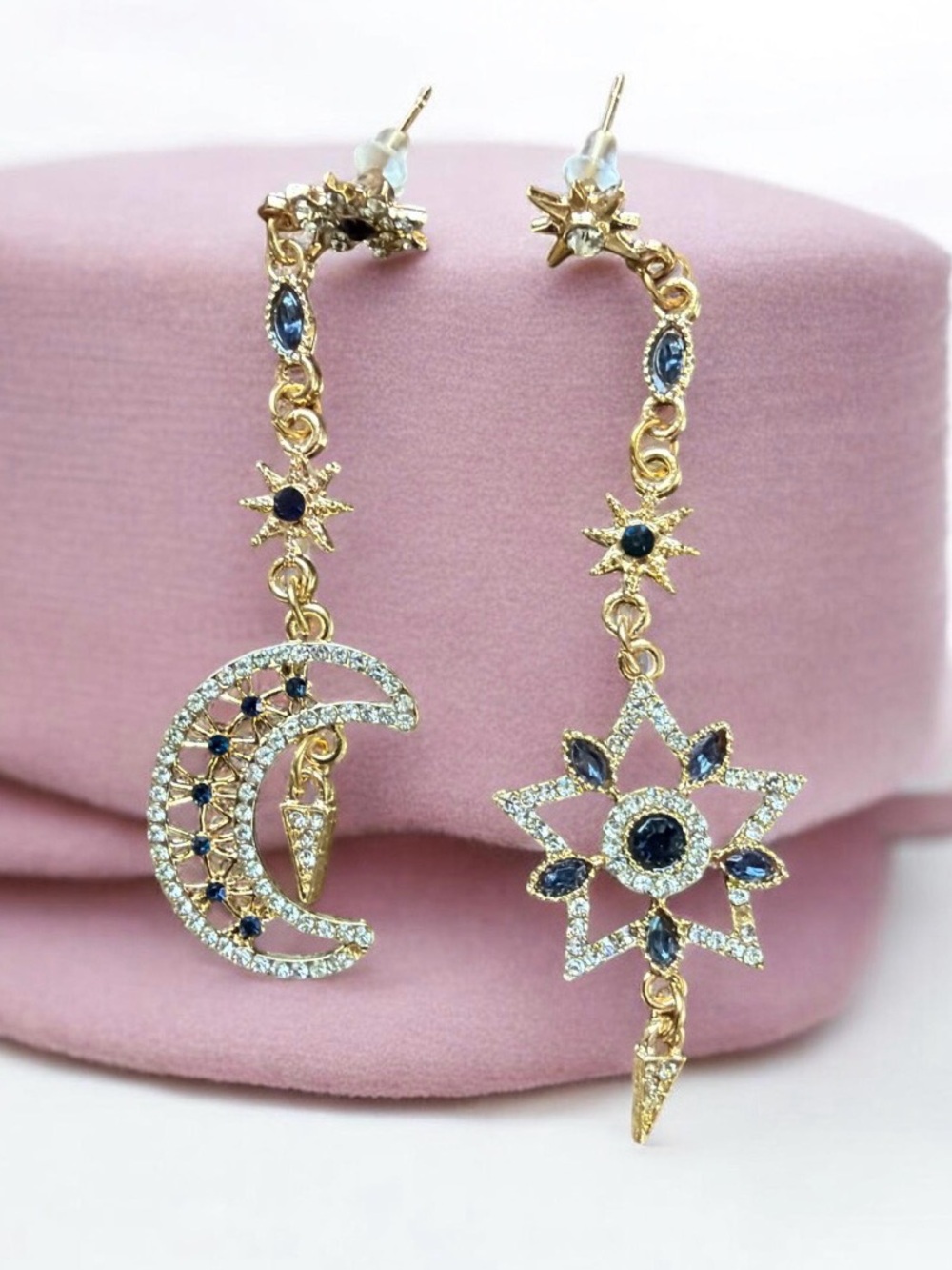 Celestial Moon Star Asymmetrical Drop CZ Dangle Earrings NEW